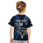 Custom New Zealand Tiki Tennis Kid T Shirt 2024 Aotearoa Tenehi Maori Silver Fern - Blue