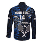 Custom New Zealand Tiki Tennis Long Sleeve Button Shirt 2024 Aotearoa Tenehi Maori Silver Fern - Blue