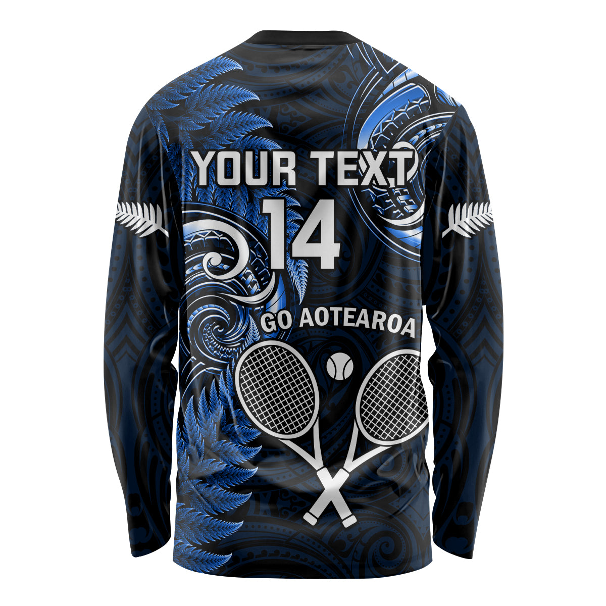 Custom New Zealand Tiki Tennis Long Sleeve Shirt 2024 Aotearoa Tenehi Maori Silver Fern - Blue