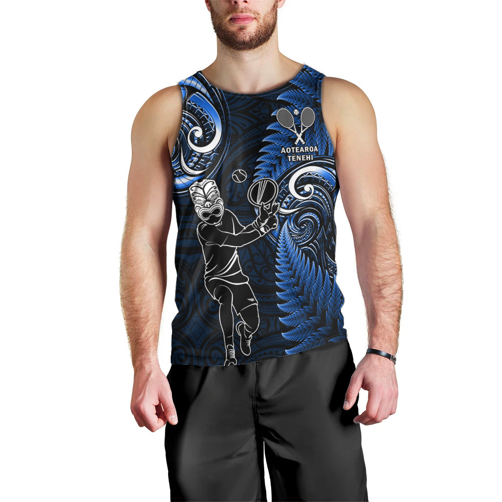 Custom New Zealand Tiki Tennis Men Tank Top 2024 Aotearoa Tenehi Maori Silver Fern - Blue
