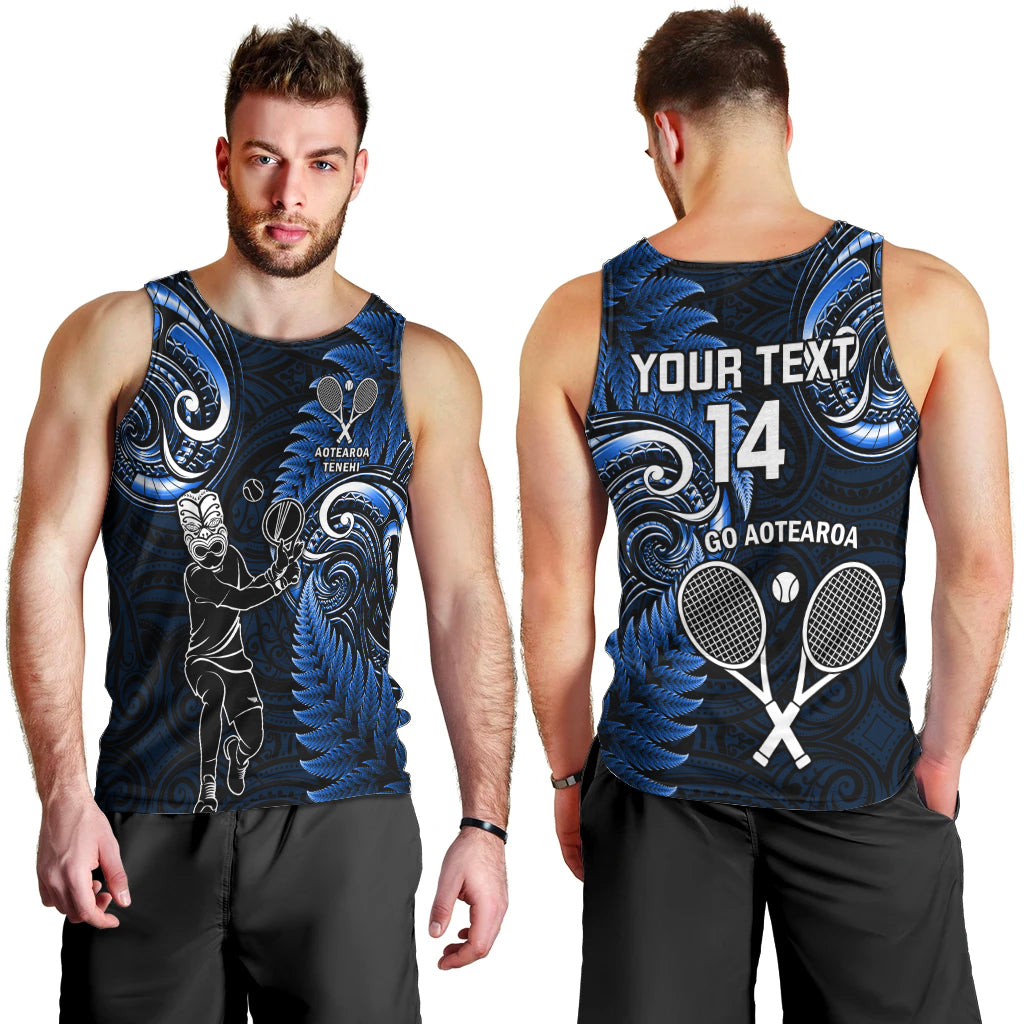 Custom New Zealand Tiki Tennis Men Tank Top 2024 Aotearoa Tenehi Maori Silver Fern - Blue