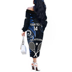 Custom New Zealand Tiki Tennis Off The Shoulder Long Sleeve Dress 2024 Aotearoa Tenehi Maori Silver Fern - Blue