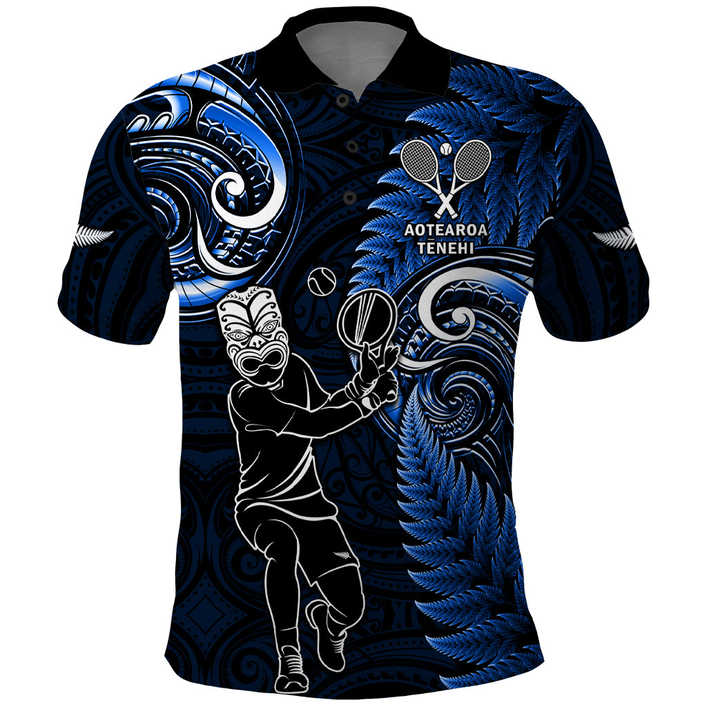 Custom New Zealand Tiki Tennis Polo Shirt 2024 Aotearoa Tenehi Maori Silver Fern - Blue