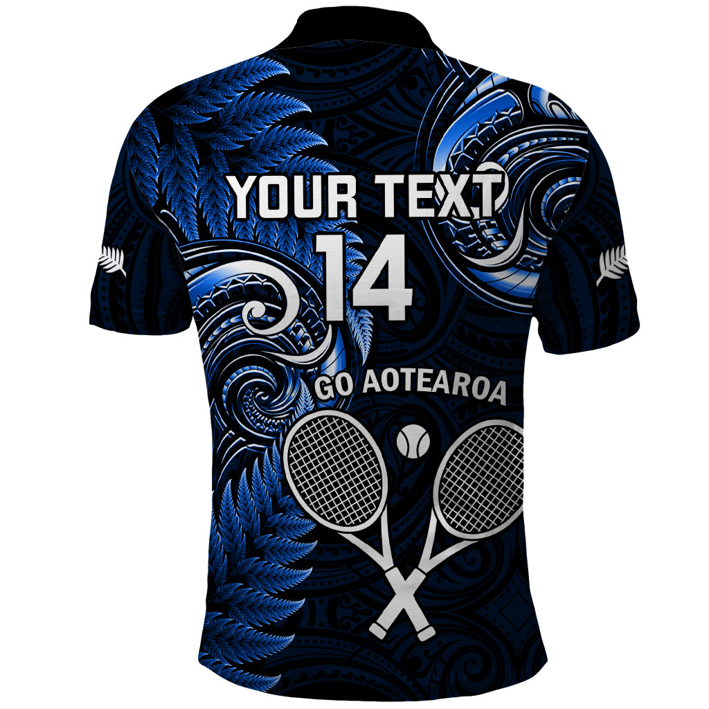 Custom New Zealand Tiki Tennis Polo Shirt 2024 Aotearoa Tenehi Maori Silver Fern - Blue