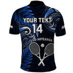 Custom New Zealand Tiki Tennis Polo Shirt 2024 Aotearoa Tenehi Maori Silver Fern - Blue
