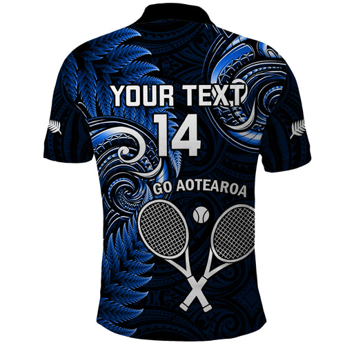 Custom New Zealand Tiki Tennis Polo Shirt 2024 Aotearoa Tenehi Maori Silver Fern - Blue
