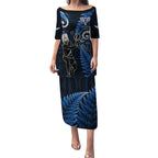 Custom New Zealand Tiki Tennis Puletasi 2024 Aotearoa Tenehi Maori Silver Fern - Blue