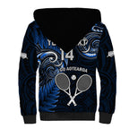 Custom New Zealand Tiki Tennis Sherpa Hoodie 2024 Aotearoa Tenehi Maori Silver Fern - Blue