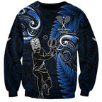 Custom New Zealand Tiki Tennis Sweatshirt 2024 Aotearoa Tenehi Maori Silver Fern - Blue