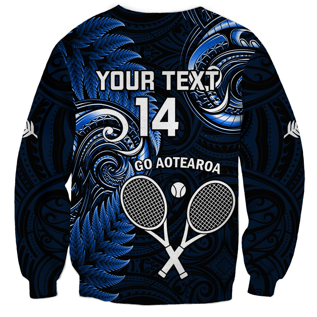 Custom New Zealand Tiki Tennis Sweatshirt 2024 Aotearoa Tenehi Maori Silver Fern - Blue