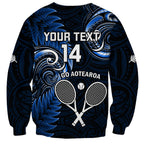 Custom New Zealand Tiki Tennis Sweatshirt 2024 Aotearoa Tenehi Maori Silver Fern - Blue