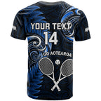 Custom New Zealand Tiki Tennis T Shirt 2024 Aotearoa Tenehi Maori Silver Fern - Blue