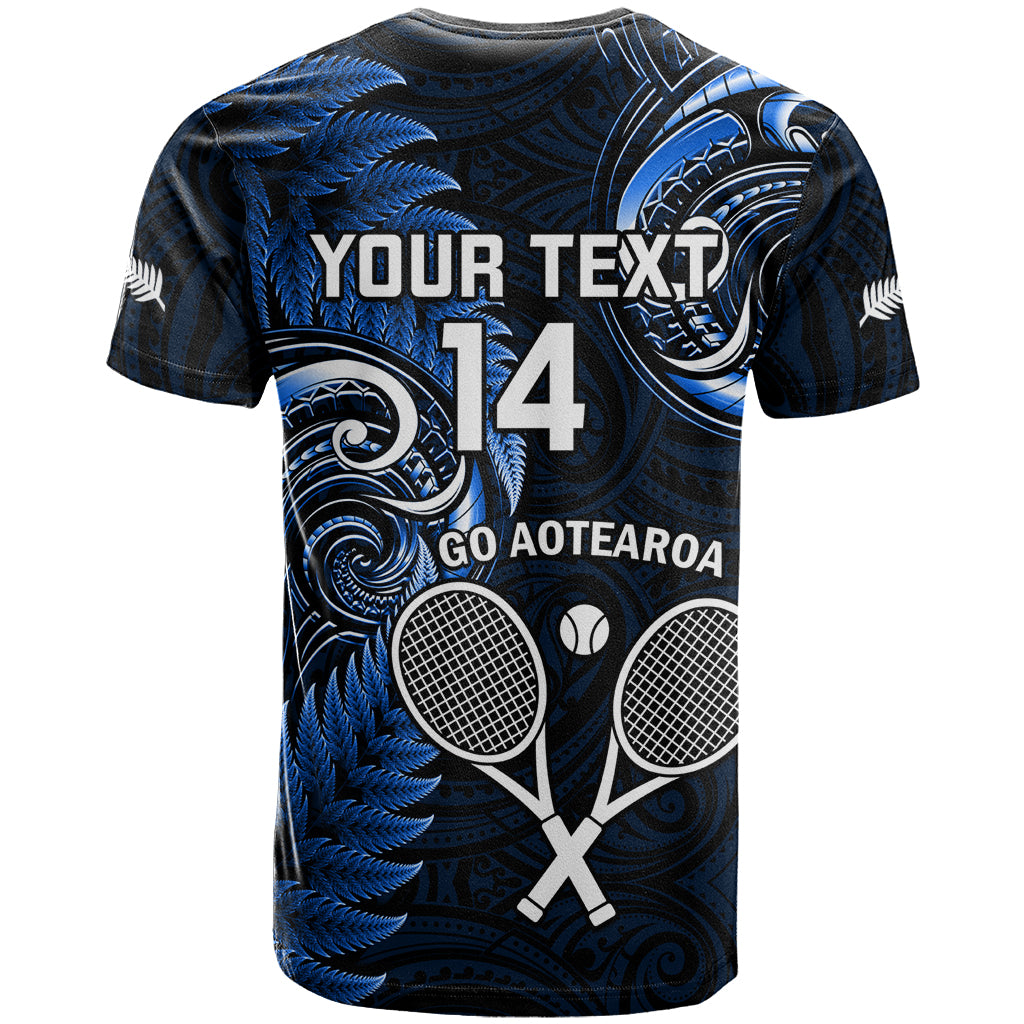 Custom New Zealand Tiki Tennis T Shirt 2024 Aotearoa Tenehi Maori Silver Fern - Blue
