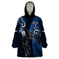 Custom New Zealand Tiki Tennis Wearable Blanket Hoodie 2024 Aotearoa Tenehi Maori Silver Fern - Blue