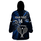 Custom New Zealand Tiki Tennis Wearable Blanket Hoodie 2024 Aotearoa Tenehi Maori Silver Fern - Blue