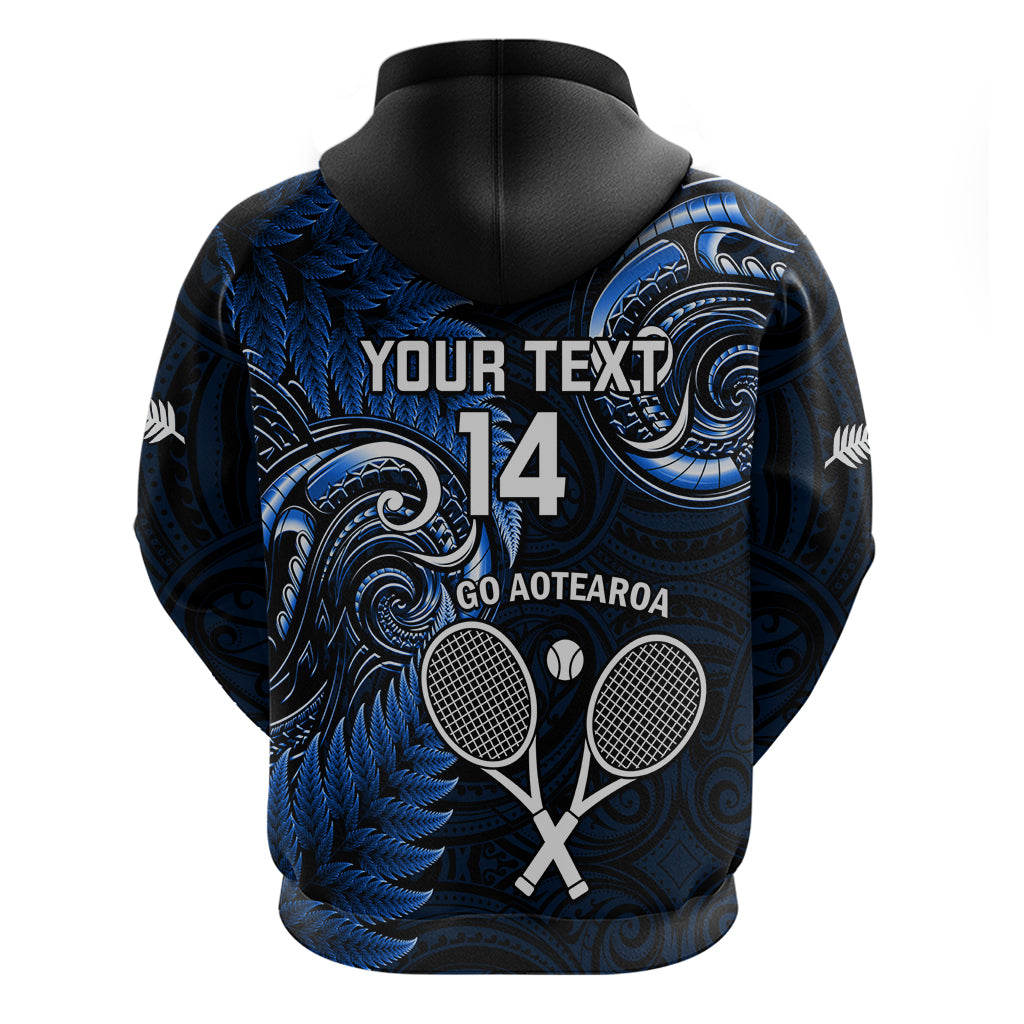 Custom New Zealand Tiki Tennis Zip Hoodie 2024 Aotearoa Tenehi Maori Silver Fern - Blue