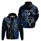 Custom New Zealand Tiki Tennis Zip Hoodie 2024 Aotearoa Tenehi Maori Silver Fern - Blue