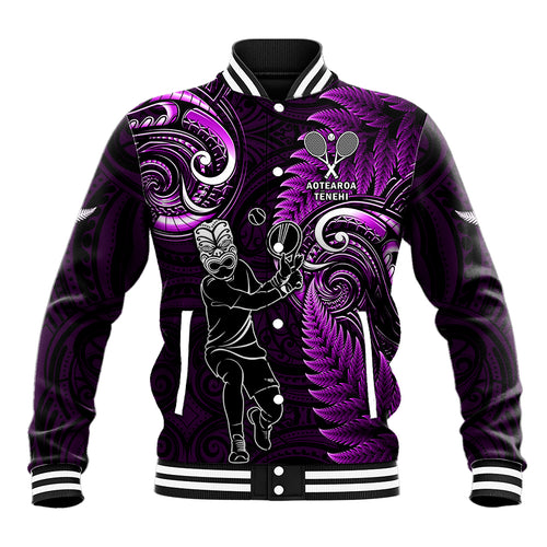 New Zealand Tiki Tennis Baseball Jacket 2024 Aotearoa Tenehi Maori Silver Fern - Purple