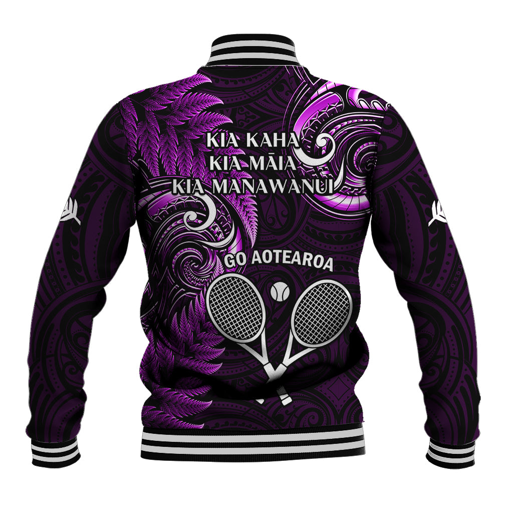 New Zealand Tiki Tennis Baseball Jacket 2024 Aotearoa Tenehi Maori Silver Fern - Purple