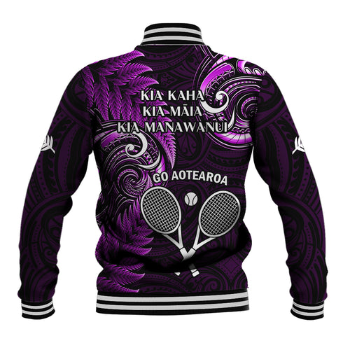 New Zealand Tiki Tennis Baseball Jacket 2024 Aotearoa Tenehi Maori Silver Fern - Purple