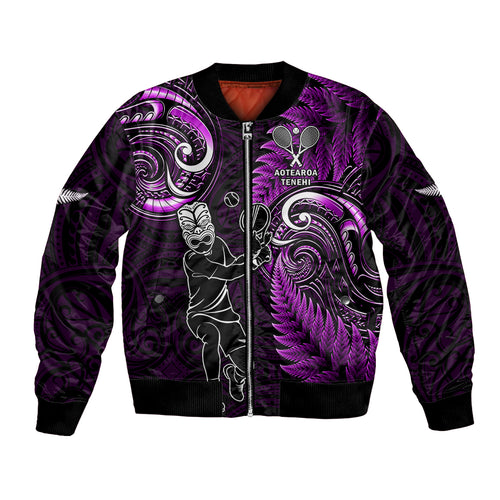 New Zealand Tiki Tennis Bomber Jacket 2024 Aotearoa Tenehi Maori Silver Fern - Purple