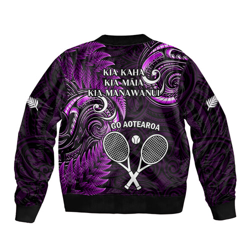 New Zealand Tiki Tennis Bomber Jacket 2024 Aotearoa Tenehi Maori Silver Fern - Purple