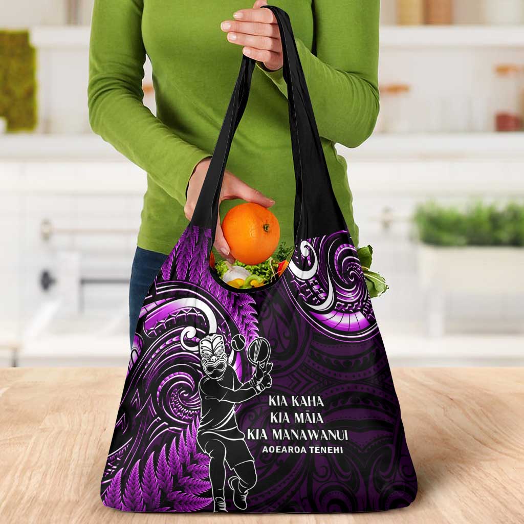 New Zealand Tiki Tennis Grocery Bag Aotearoa Tenehi Maori Silver Fern - Purple