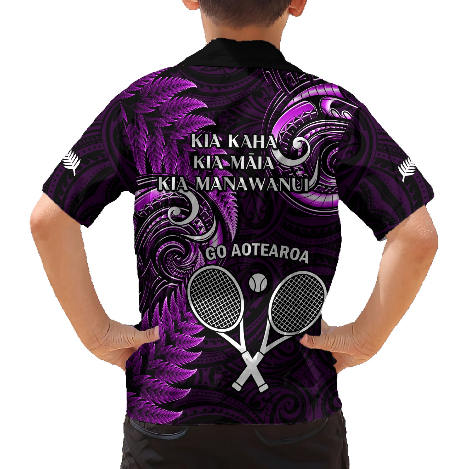 New Zealand Tiki Tennis Hawaiian Shirt 2024 Aotearoa Tenehi Maori Silver Fern - Purple