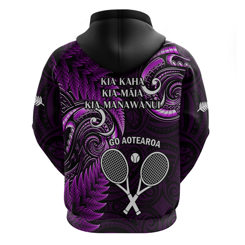 New Zealand Tiki Tennis Hoodie 2024 Aotearoa Tenehi Maori Silver Fern - Purple