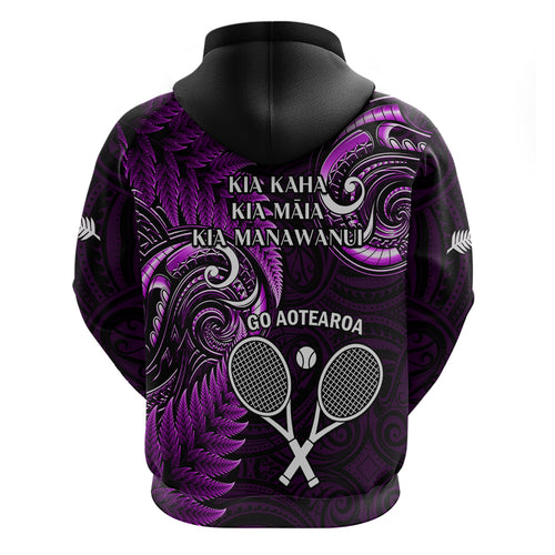 New Zealand Tiki Tennis Hoodie 2024 Aotearoa Tenehi Maori Silver Fern - Purple