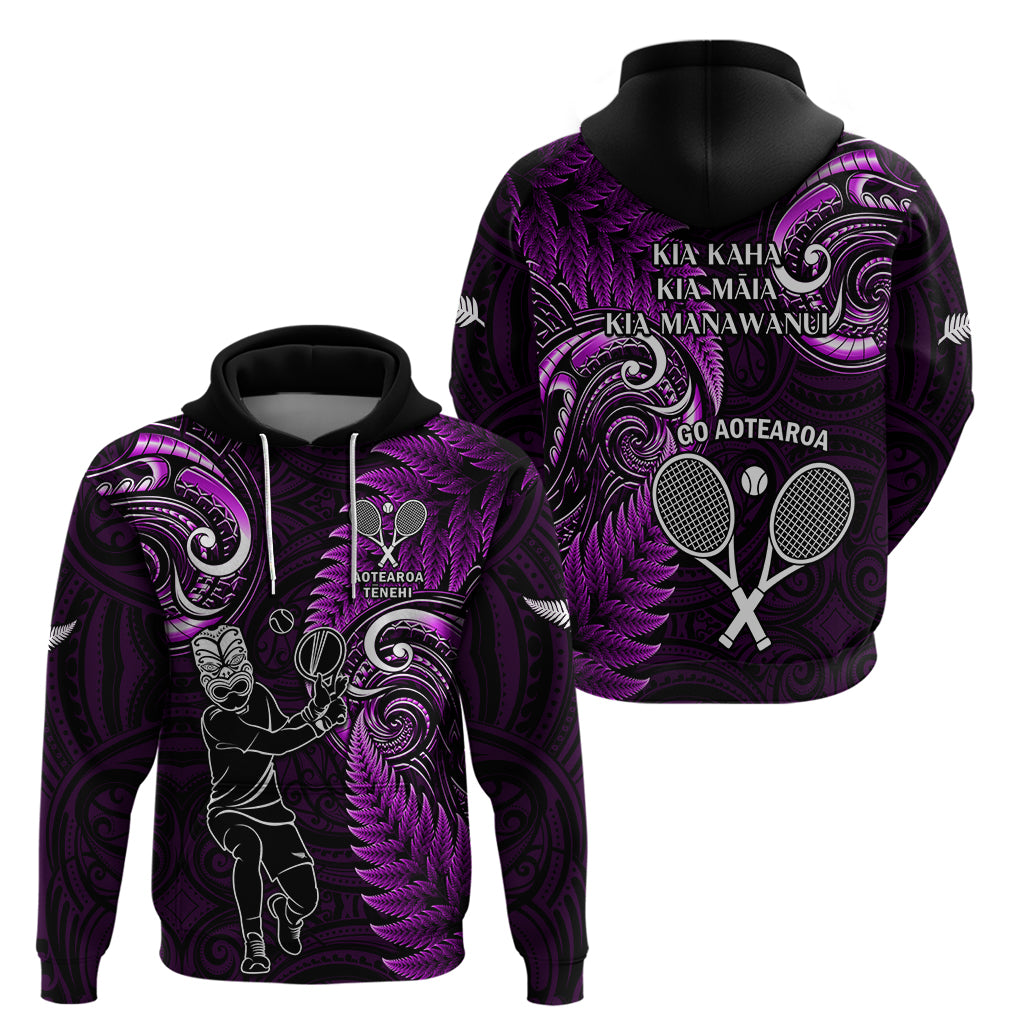 New Zealand Tiki Tennis Hoodie 2024 Aotearoa Tenehi Maori Silver Fern - Purple