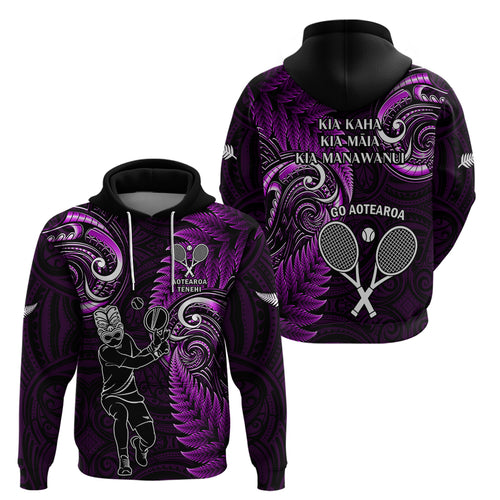 New Zealand Tiki Tennis Hoodie 2024 Aotearoa Tenehi Maori Silver Fern - Purple
