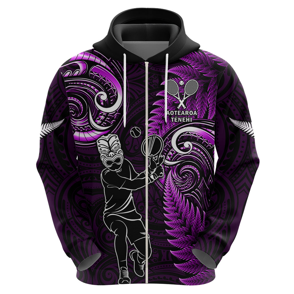 New Zealand Tiki Tennis Hoodie 2024 Aotearoa Tenehi Maori Silver Fern - Purple