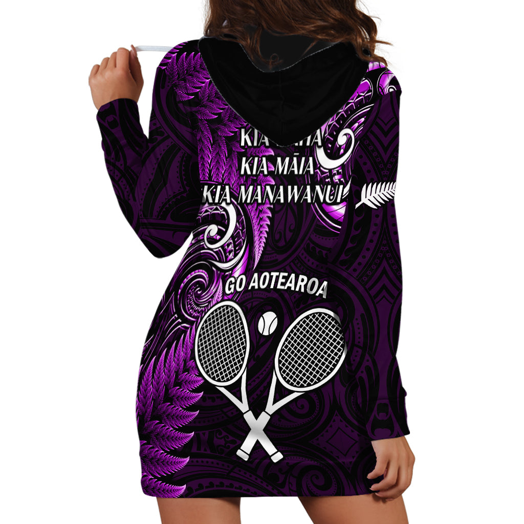 New Zealand Tiki Tennis Hoodie Dress 2024 Aotearoa Tenehi Maori Silver Fern - Purple