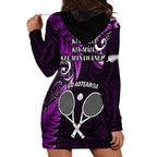 New Zealand Tiki Tennis Hoodie Dress 2024 Aotearoa Tenehi Maori Silver Fern - Purple