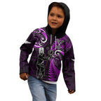 New Zealand Tiki Tennis Kid Hoodie 2024 Aotearoa Tenehi Maori Silver Fern - Purple
