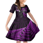 New Zealand Tiki Tennis Kid Short Sleeve Dress 2024 Aotearoa Tenehi Maori Silver Fern - Purple