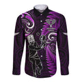 New Zealand Tiki Tennis Long Sleeve Button Shirt 2024 Aotearoa Tenehi Maori Silver Fern - Purple