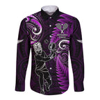 New Zealand Tiki Tennis Long Sleeve Button Shirt 2024 Aotearoa Tenehi Maori Silver Fern - Purple