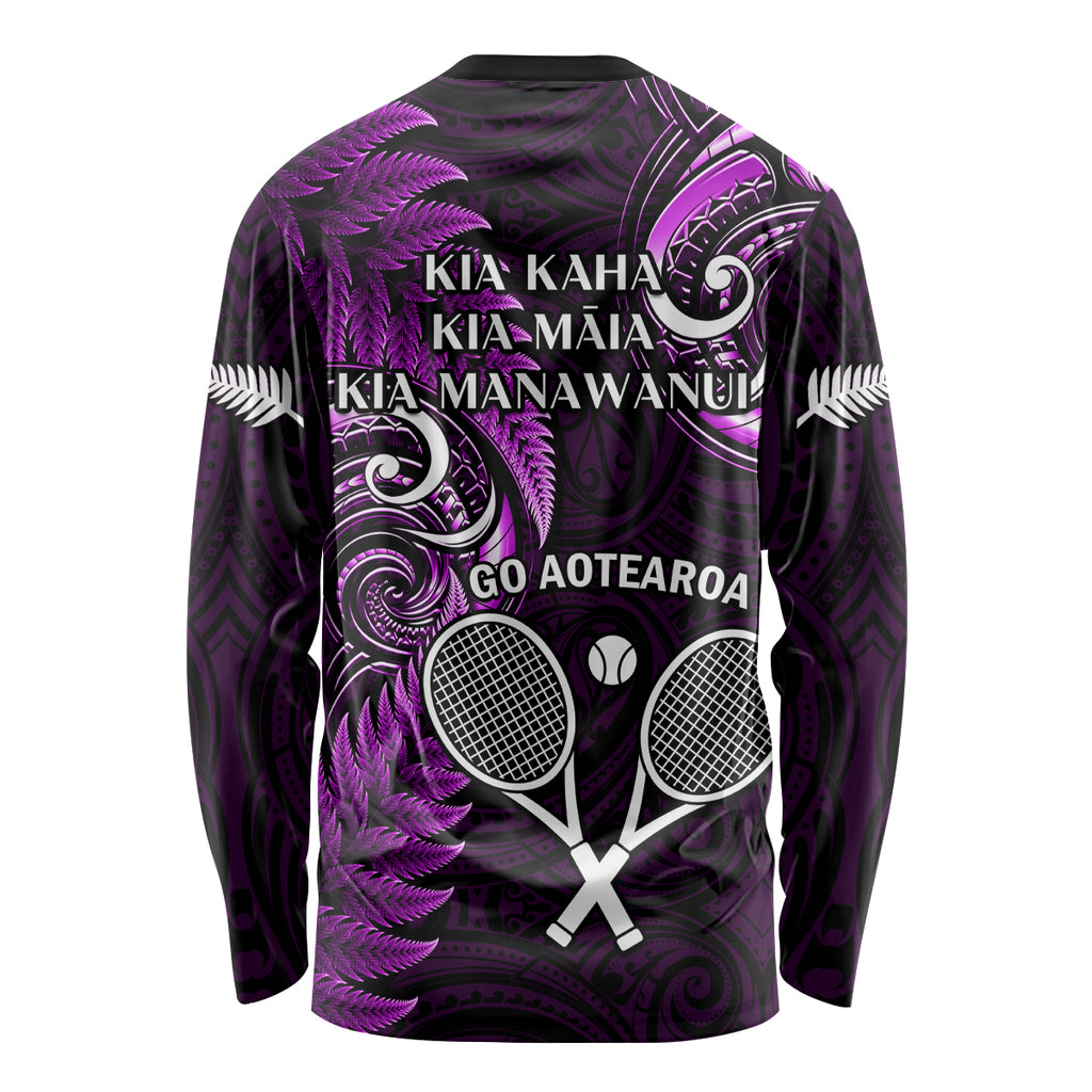 New Zealand Tiki Tennis Long Sleeve Shirt 2024 Aotearoa Tenehi Maori Silver Fern - Purple