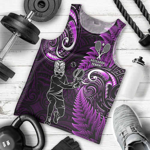 New Zealand Tiki Tennis Men Tank Top 2024 Aotearoa Tenehi Maori Silver Fern - Purple