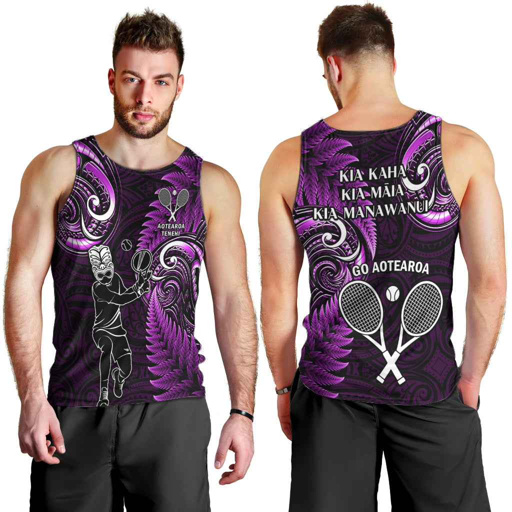 New Zealand Tiki Tennis Men Tank Top 2024 Aotearoa Tenehi Maori Silver Fern - Purple