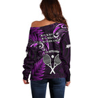 New Zealand Tiki Tennis Off Shoulder Sweater 2024 Aotearoa Tenehi Maori Silver Fern - Purple