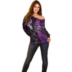 New Zealand Tiki Tennis Off Shoulder Sweater 2024 Aotearoa Tenehi Maori Silver Fern - Purple