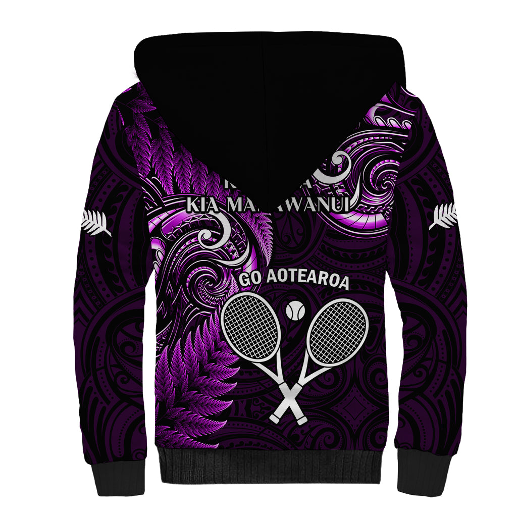 New Zealand Tiki Tennis Sherpa Hoodie 2024 Aotearoa Tenehi Maori Silver Fern - Purple
