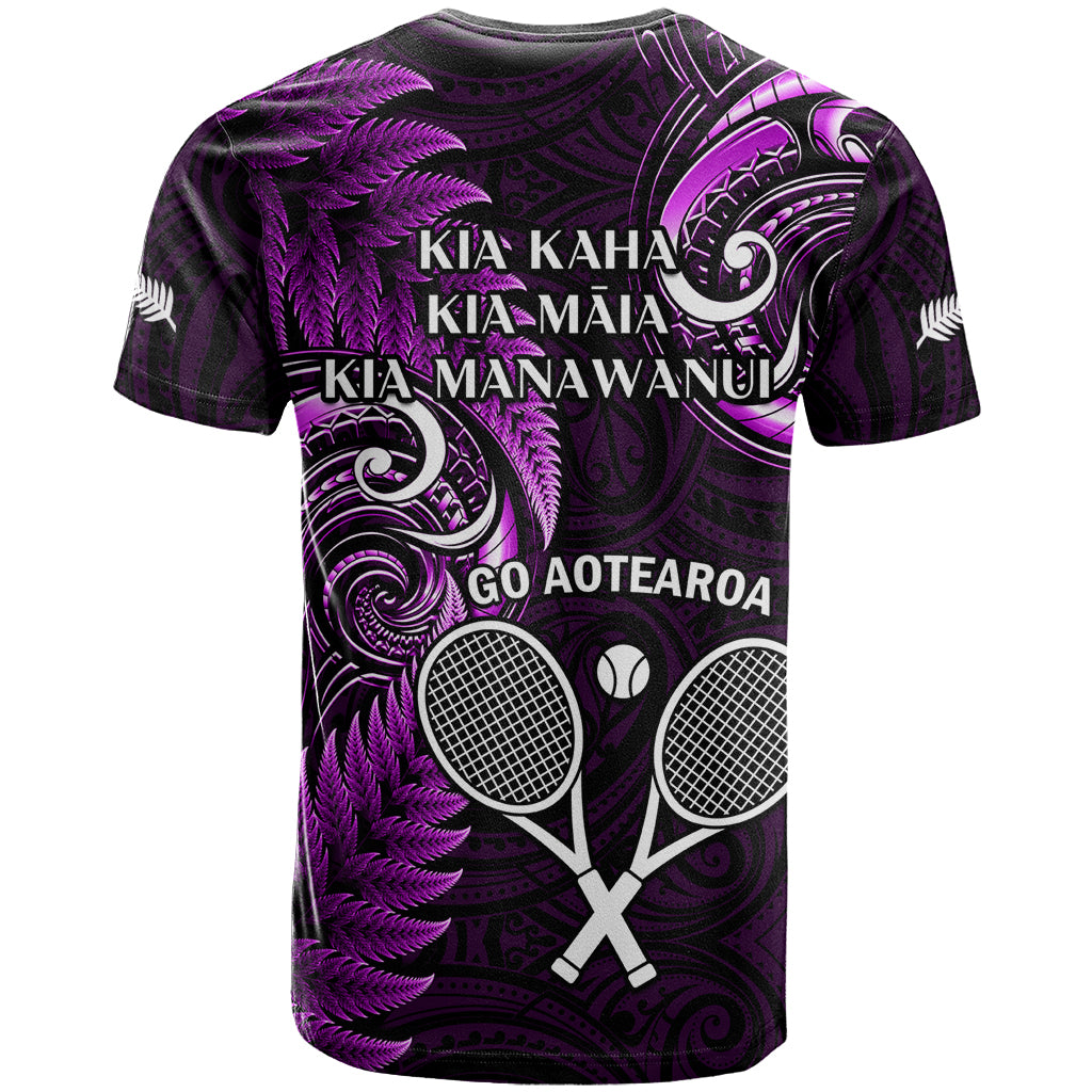 New Zealand Tiki Tennis T Shirt 2024 Aotearoa Tenehi Maori Silver Fern - Purple