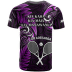 New Zealand Tiki Tennis T Shirt 2024 Aotearoa Tenehi Maori Silver Fern - Purple