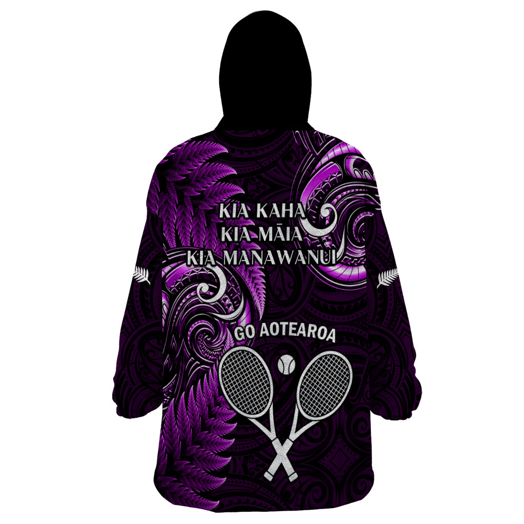 New Zealand Tiki Tennis Wearable Blanket Hoodie 2024 Aotearoa Tenehi Maori Silver Fern - Purple