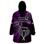 New Zealand Tiki Tennis Wearable Blanket Hoodie 2024 Aotearoa Tenehi Maori Silver Fern - Purple