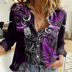 New Zealand Tiki Tennis Women Casual Shirt 2024 Aotearoa Tenehi Maori Silver Fern - Purple